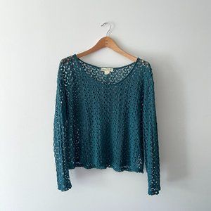 Anthropologie Staring at Stars Womens Green Long Sleeve Crochet Open Knit Top